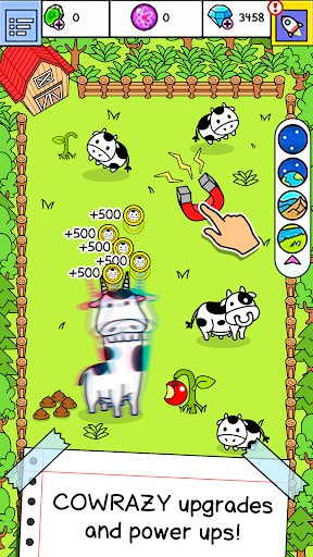 A cow upgraded with coins and a magnet power-up