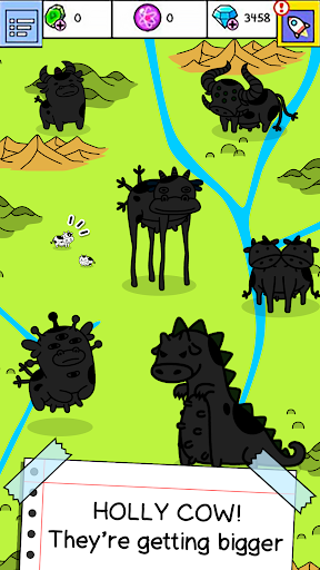 Large mutant cow creatures shown in another Cow Evolution world